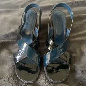 Yves Saint Laurent Women's Blue and Black Sandals